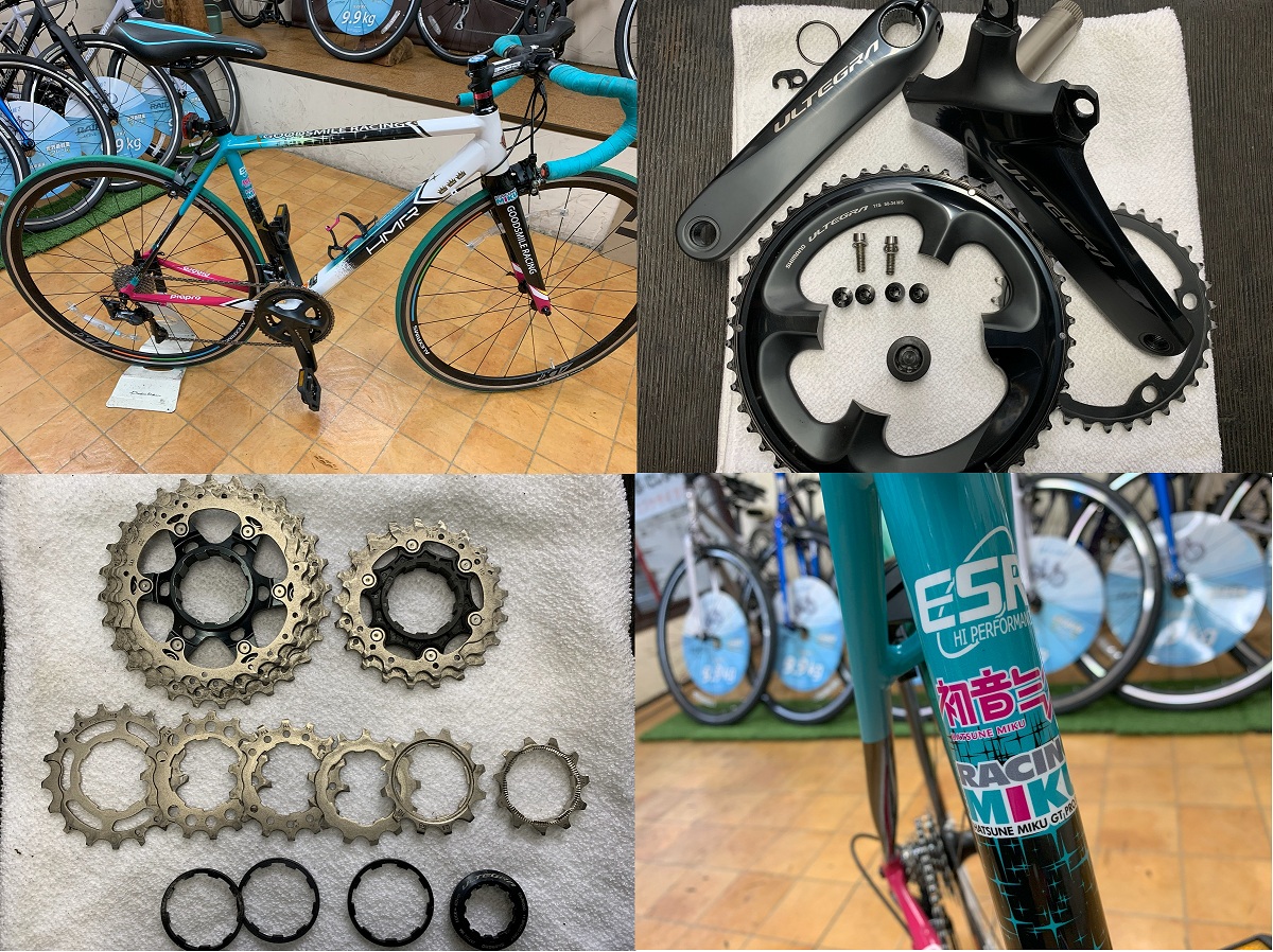 レーシングミク・ロードバイクのオーバーホール作業４分割画面